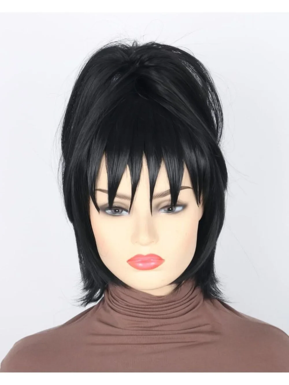 Women's Black Pony Short Cosplay Halloween Costume Wig With Necklace Earrings